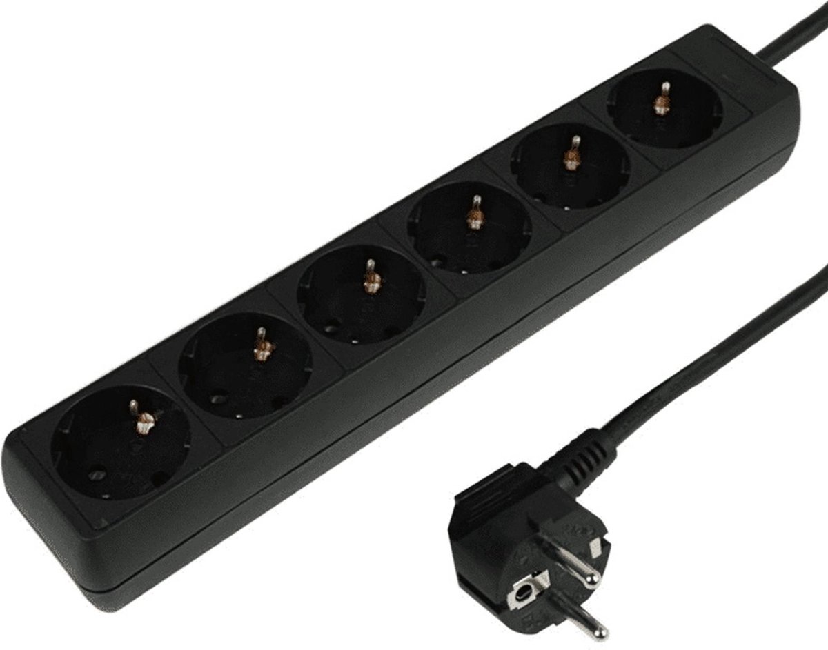 VB Extend Zwarte stekkerdoos - 6-voudig - 3 meter snoer - kinderveilig - 2500W max. belasting