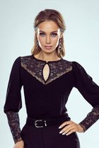 Eldar Olga stijvolle damesblouse met kant op de hals - zwart L