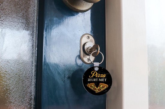 Porte-clés - Pizza - Citations - Zwart - Plastique - Rond - Cadeau pour Femme - Cadeau pour Mari