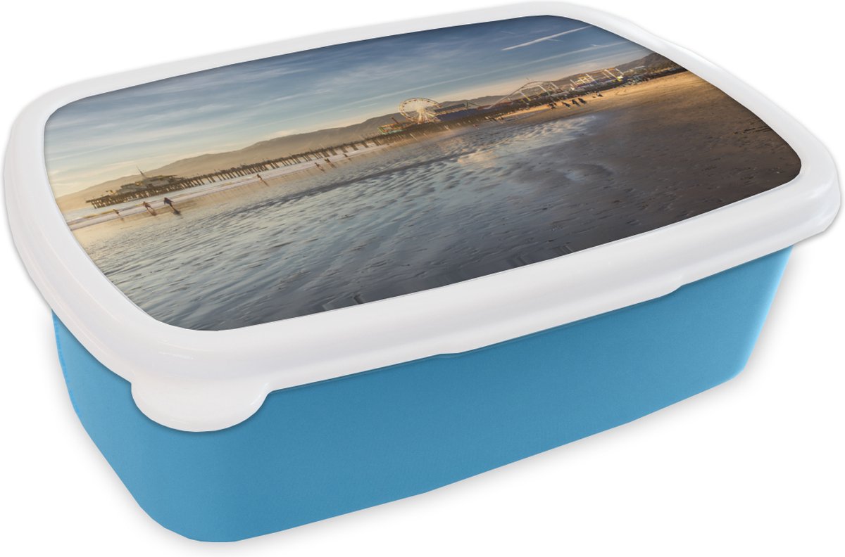 Broodtrommel Blauw - Lunchbox - Brooddoos - Strand - Pier - Amerika - 18x12x6 cm - Kinderen - Jongen