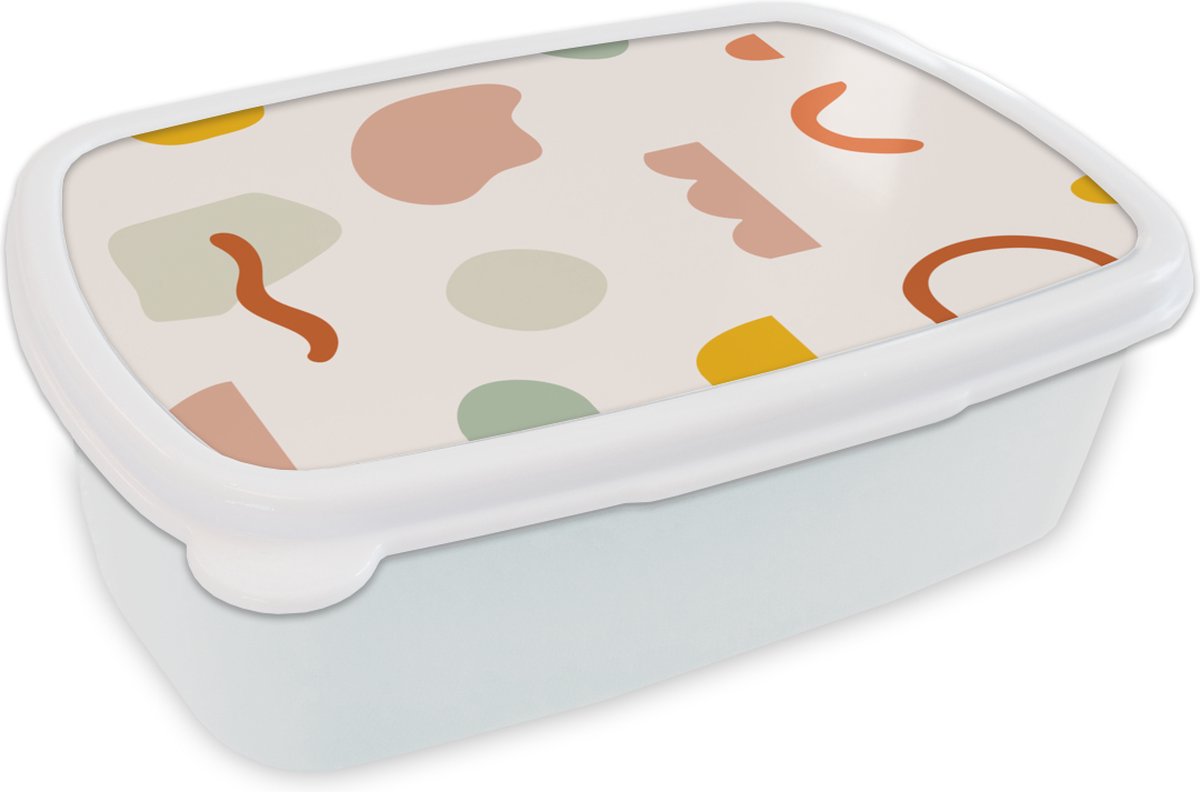 Broodtrommel Wit - Lunchbox - Brooddoos - Pastel - Patronen - Vormen - 18x12x6 cm - Volwassenen