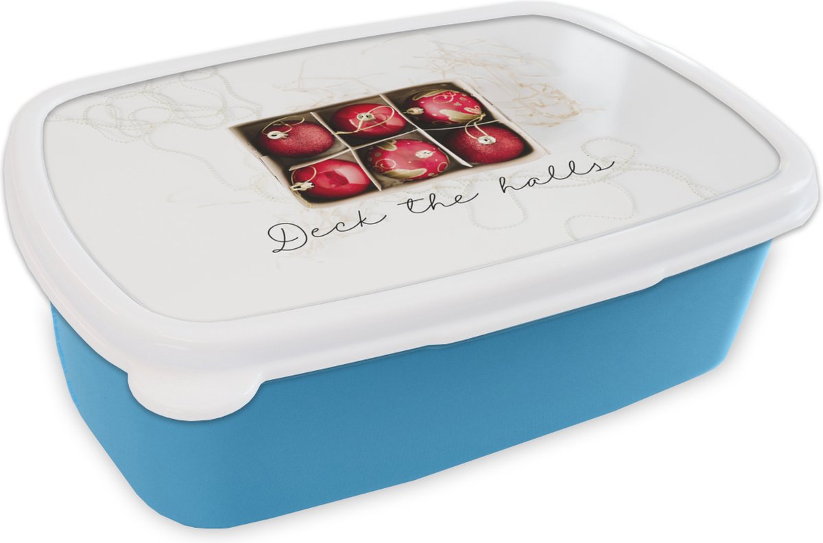 Broodtrommel Blauw - Lunchbox - Brooddoos - Kerstballen - Rood - Goud - 18x12x6 cm - Kinderen - Jongen