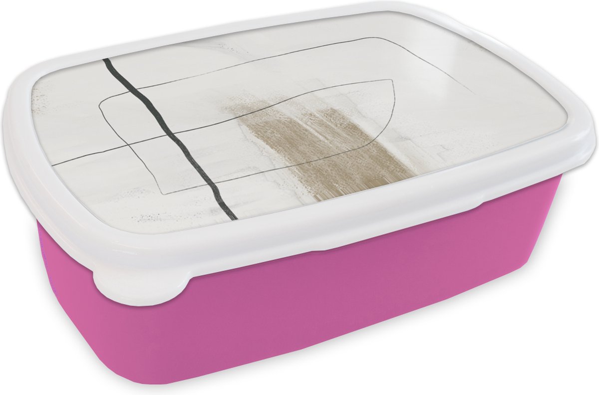 Broodtrommel Roze - Lunchbox - Brooddoos - Verf - Zwart - Wit - 18x12x6 cm - Kinderen - Meisje