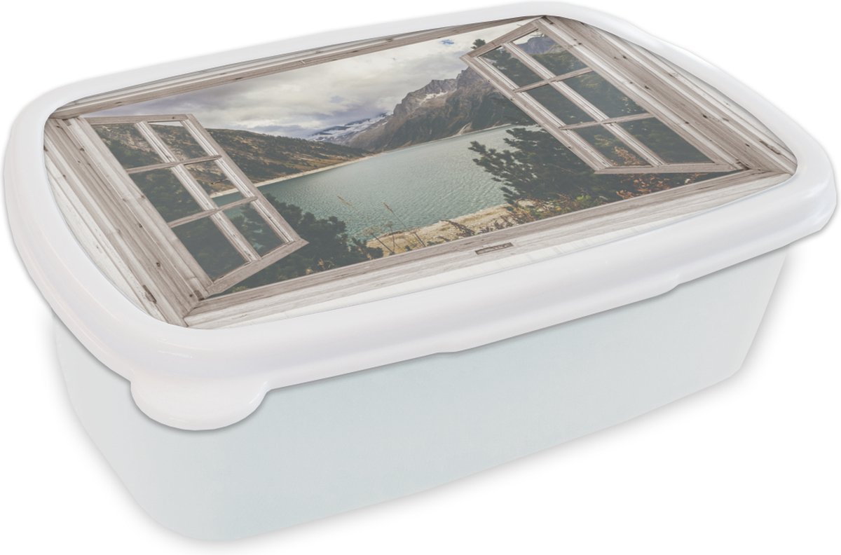 Broodtrommel Wit - Lunchbox - Brooddoos - Doorkijk - Water - Berg - 18x12x6 cm - Volwassenen