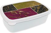 Broodtrommel Wit - Lunchbox - Brooddoos - Marmer - Goud - Luxe - 18x12x6 cm - Volwassenen