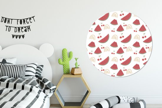 Abstrait melons et cerises sur fond blanc Assiette en plastique cercle mural ⌀ 150 cm - impression photo sur cercle mural / cercle vivant (décoration murale)