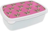 Broodtrommel Wit - Lunchbox - Brooddoos - Huisdier - Roze - Patroon - 18x12x6 cm - Volwassenen