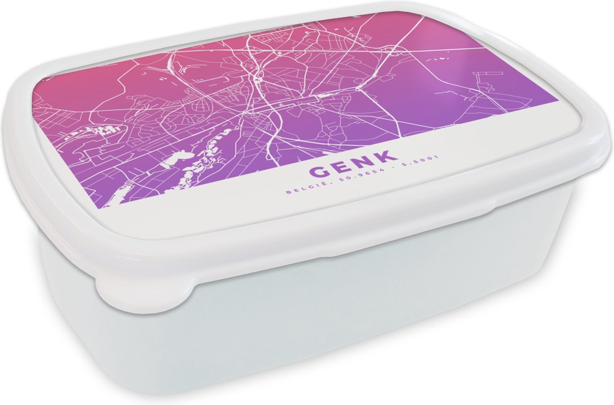 Broodtrommel Wit - Lunchbox - Brooddoos - Stadskaart - Genk - Paars - België - 18x12x6 cm - Volwassenen