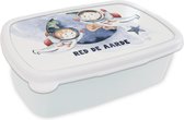 Broodtrommel Wit - Lunchbox - Brooddoos - Spreuken - 'Red de aarde' - Quotes - Jongens - Meisjes - Kinderen - Kids - 18x12x6 cm - Volwassenen