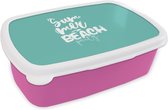 Broodtrommel Roze - Lunchbox Blauw - Zomer - Feest - Brooddoos 18x12x6 cm - Brood lunch box - Broodtrommels voor kinderen en volwassenen