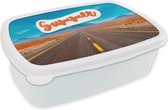 Broodtrommel Wit - Lunchbox - Brooddoos - Roadtrip - Amerika - Zomer - 18x12x6 cm - Volwassenen