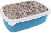 Broodtrommel Blauw - Lunchbox - Brooddoos - Dierenprint - Slang - Grijs - 18x12x6 cm - Kinderen - Jongen