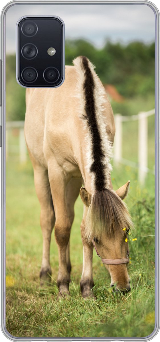 Telefoonhoesje Geschikt voor Samsung Galaxy A51 5G hoesje - Portret van een fjord paard in een grasveld - Siliconen Telefoonhoesje Telefoonhoesje