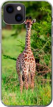 Geschikt voor iPhone 13 mini hoesje - Baby - Giraffe - Planten - Siliconen Telefoonhoesje