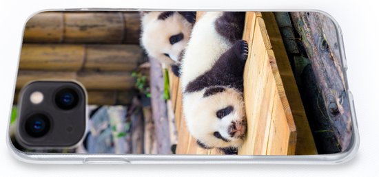 Coque iPhone 13 mini - Pandas - Sol - Bois - Siliconen