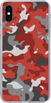 Telefoonhoesje Geschikt voor iPhone Xs Max hoesje - Rood met grijs camouflage patroon - Siliconen Telefoonhoesje