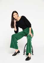 LOLALIZA Corduroy broek met wijde pijpen - Donker Groen - Maat 36