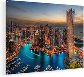 Artaza Glasschilderij - Dubai Haven met de Stad - 100x75 - Groot - Plexiglas Schilderij - Foto op Glas
