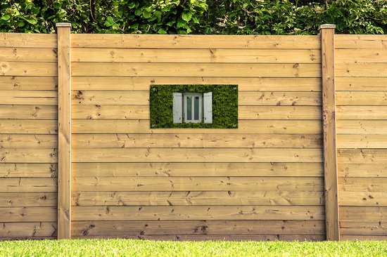 Poster de jardin Fenêtre à volets entre les plantes grimpantes - 80x40 cm