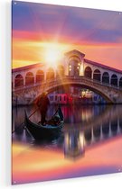 Artaza Glasschilderij - Gondel bij de Rialtobrug in Venetië, Italië - 75x100 - Groot - Plexiglas Schilderij - Foto op Glas