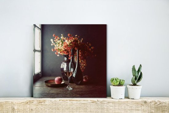 Verre à vin avec fleurs et pommes 20x20 cm - petit - Tirage photo sur toile (Décoration murale salon / chambre)