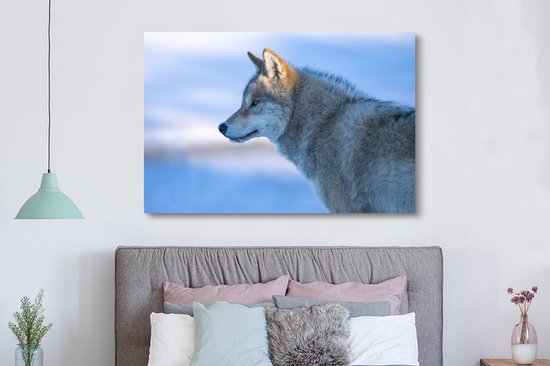 Peinture sur Toile Loup - Hiver - Fourrure - 150x100 cm - Décoration murale