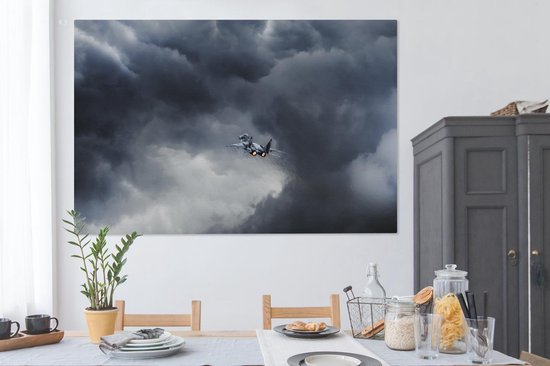 Avion de chasse vole dans les airs 180x120 cm - Tirage photo sur toile (Décoration murale salon / chambre) XXL / Groot format!