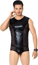 Wetlook heren shirt en slip met netstof details  zwart XL