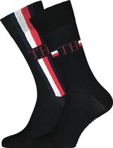 Tommy Hilfiger Iconic Logo Stripe Socks (2-pack) - herensokken katoen - zwart - Maat: 43-46