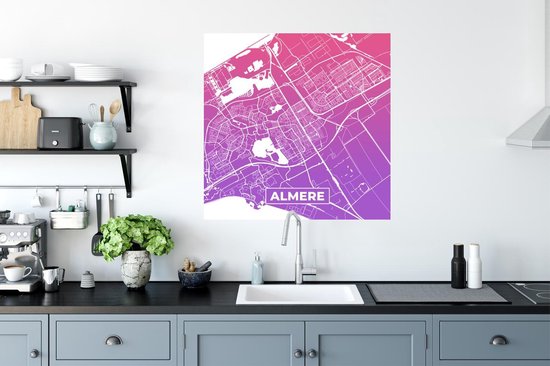 Stickers muraux - Plan de la ville - Almere - Violet - Rose - 50x50 cm - Feuille adhésive - Carte