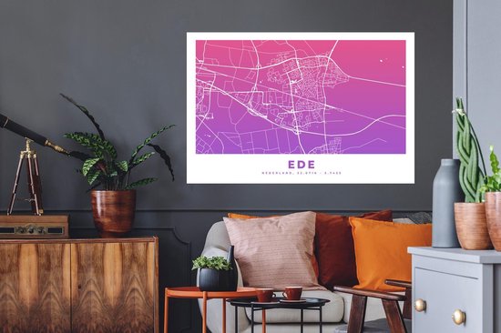 Stickers Stickers muraux - Plan de la ville - Ede - Pays- Nederland - Violet - 120x80 cm - Feuille adhésive - Carte