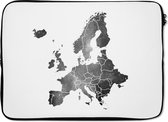 Laptophoes 14 inch - Europakaart in waterverf - zwart wit - Laptop sleeve - Binnenmaat 34x23,5 cm - Zwarte achterkant