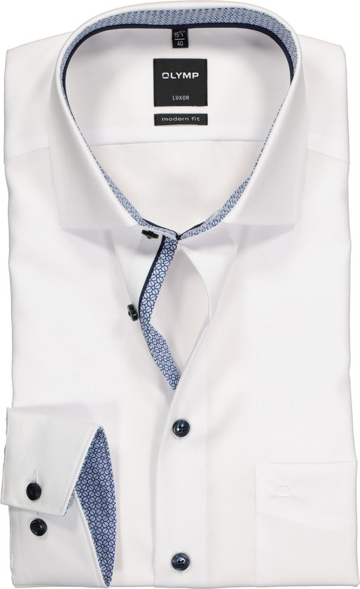 OLYMP Luxor modern fit overhemd - wit (contrast) - Strijkvrij - Boordmaat: