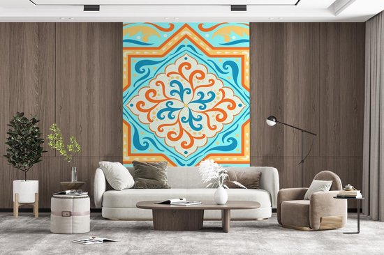 Motif carré à mesurer et friser sur fond bleu clair 225x350 cm