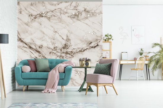 Behang - Fotobehang Marmer - Patronen - Grijs - Glitter - Breedte 350 cm x hoogte 350 cm