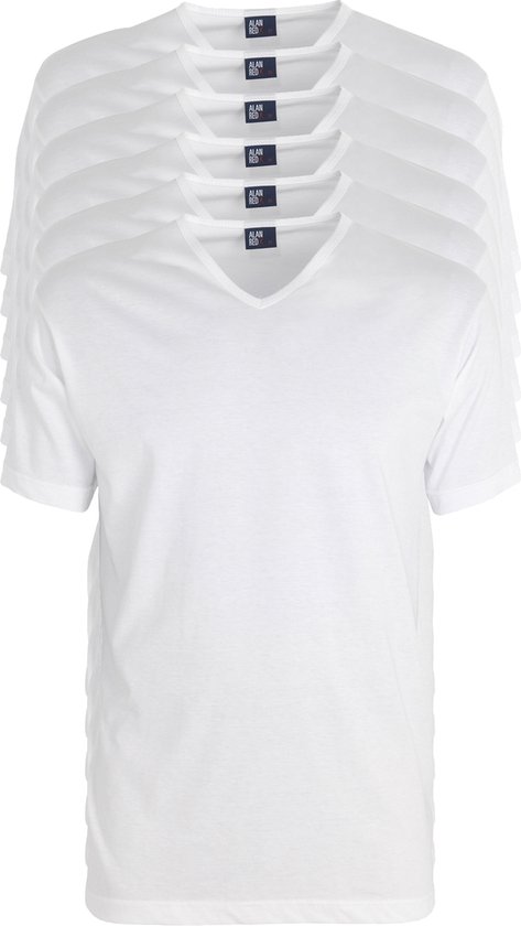Pack van zes witte V-hals T-shirts met korte mouwen.