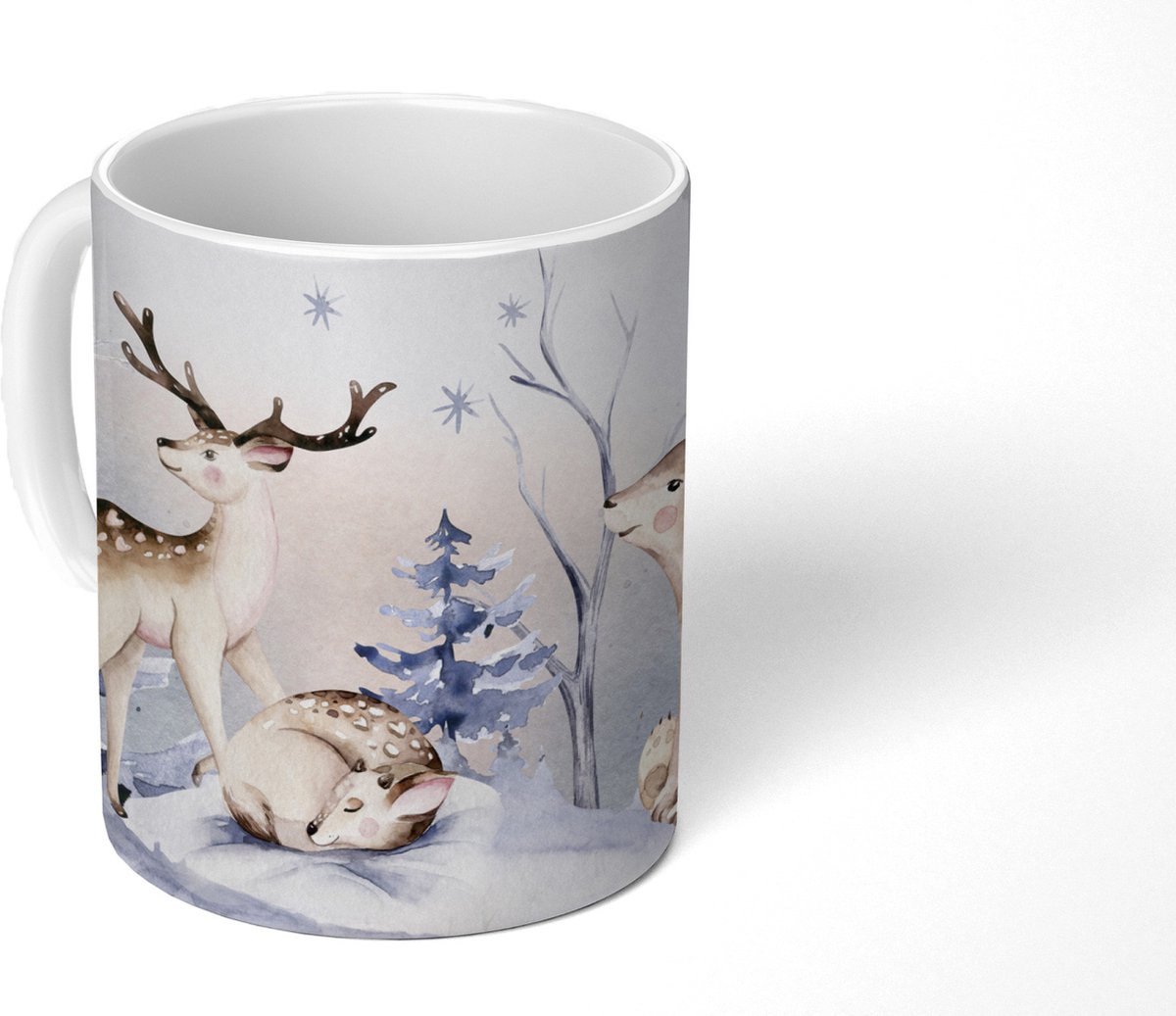 Mok - Koffiemok - Schilderij - Winter - Dieren - Mokken - 350 ML - Beker - Koffiemokken - Theemok