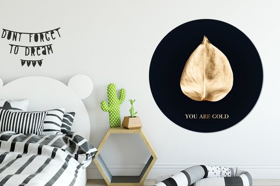 Feuille d'or avec la citation - Vous êtes or - ⌀ 120 cm - peinture ronde - cercle de papier peint - cercle mural - cercle vivant - autocollant & découpe ronde