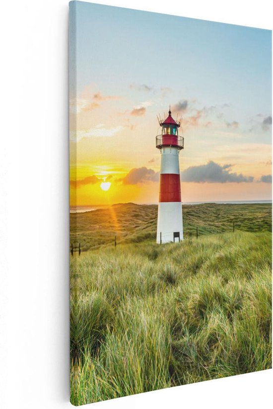 Artaza - Peinture sur toile - Phare avec lever de soleil sur une île - 80 x 120 - Groot - Photo sur toile - Impression sur toile