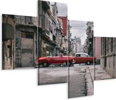 Schilderij - Oldtimers in Cuba, rood,  4  luik, premium print