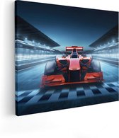 Artaza Canvas Schilderij Formule 1 Auto bij de Finish - Rood - 100x80 - Groot - Foto Op Canvas - Canvas Print