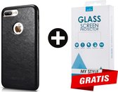 Backcase Lederen Hoesje iPhone 8 Plus Zwart - Gratis Screen Protector - Telefoonhoesje - Smartphonehoesje