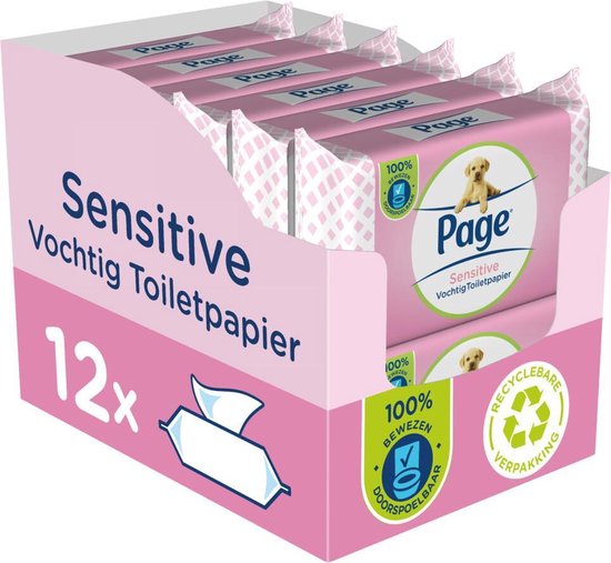 Page vochtig toiletpapier - 12 x 38 stuks - Sensitive vochtig wc papier  -... | bol.com