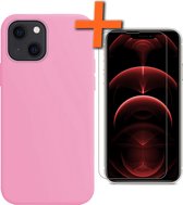 Hoesje Geschikt voor iPhone 13 Mini Hoesje Siliconen Cover Case Met Screenprotector - Hoes Geschikt voor iPhone 13 Mini Hoes Back Case - Lichtroze