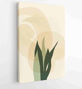 Botanische muur kunst vector set. Earth tone boho gebladerte lijntekeningen tekenen met abstracte vorm. 2 - Moderne schilderijen – Verticaal – 1877889409 - 50*40 Vertical