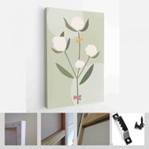 Collectie hedendaagse kunstposters in pastelkleuren. Abstracte geometrische elementen en vormen, bladeren en bloemen, tulp - Modern Art Canvas - Verticaal - 1823302799