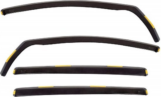 Zwarte windschermen met gele accenten voor auto.