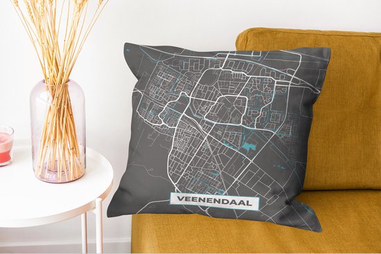 Coussins décoratifs - Oreillers Coussins décoratifs - Carte - Veenendaal - Grijs - Blauw - Plan de la ville