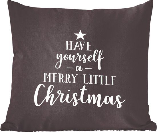 Sierkussens - Kussentjes Woonkamer - 60x60 cm - Quote Kerst "Have yourself a merry little Christmas" met een zwarte achtergrond - Kerstversiering - Kerstdecoratie voor binnen - Woonkamer
