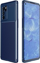 Oppo Reno 6 Pro Hoesje Siliconen Carbon TPU Back Cover Blauw